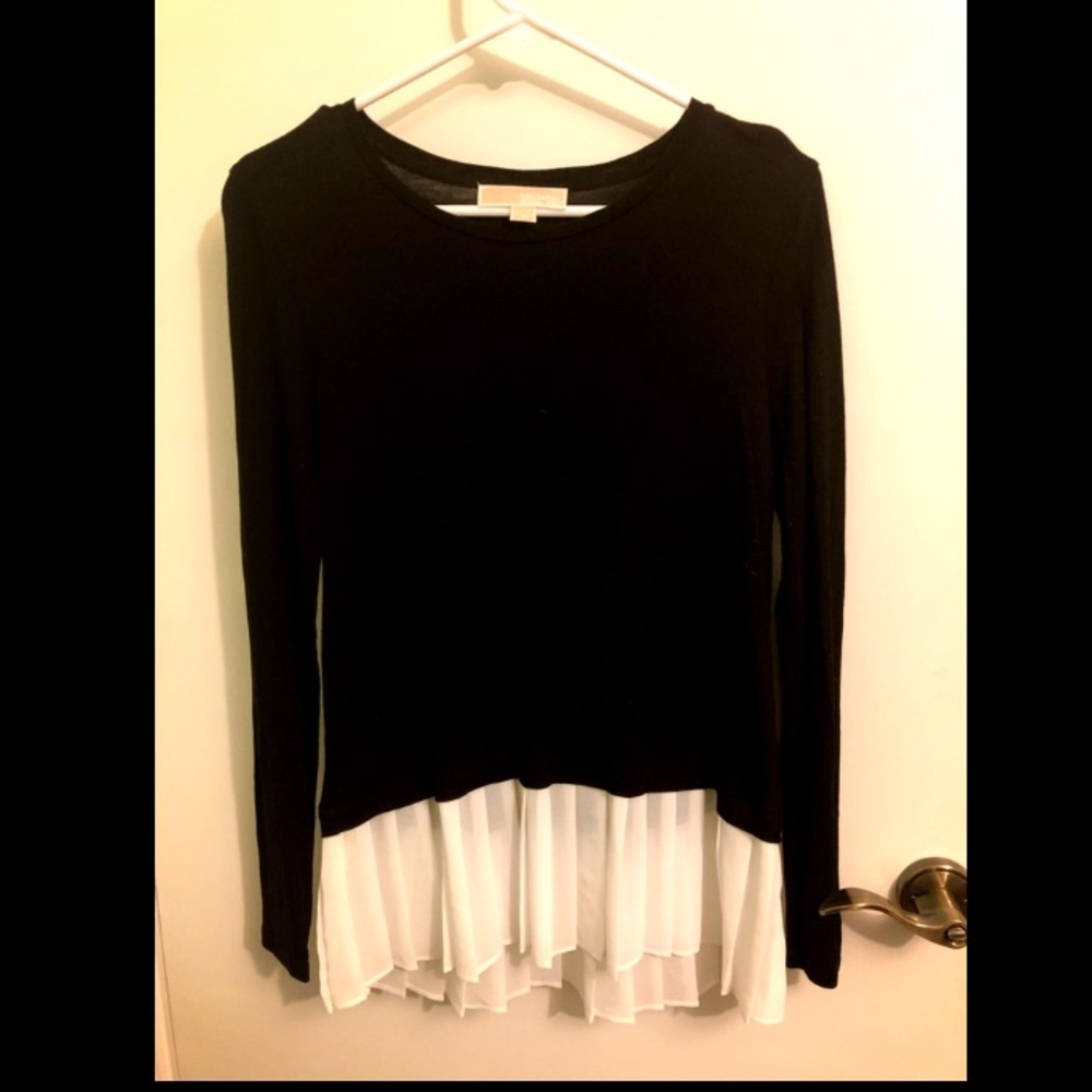 Michael Kors Long Sleeve Black Shirt White Pleats